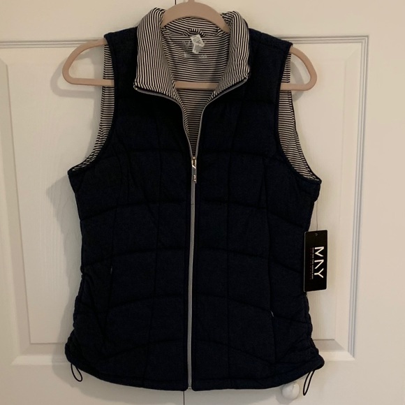 Andrew Marc Navy and striped quilted vest